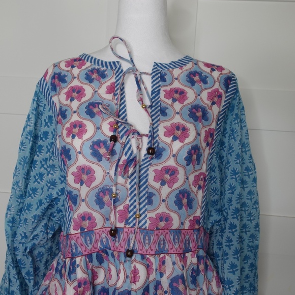 Oliphant Dress NWT Tie Front Balloon Mini Iris Blue long sleeves flare dress - Picture 9 of 11